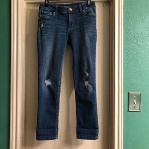 WHBM Crop Leg Distressed Jeans
